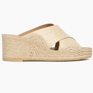 Aquatalia Marina Espadrilles Wedge Sandals Embossed Croc Leather Tan Brown 7 B1